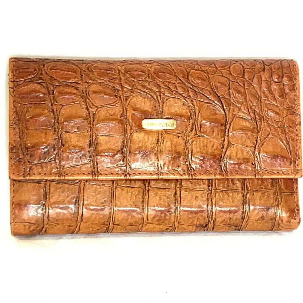 Ripani Italy Trifold Wallet Genuine Leather Embossed Crocodile Clutch Brown